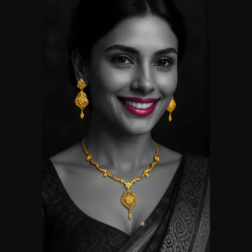 Handmade Gold Plated Floral Jewellery Set with Earrings