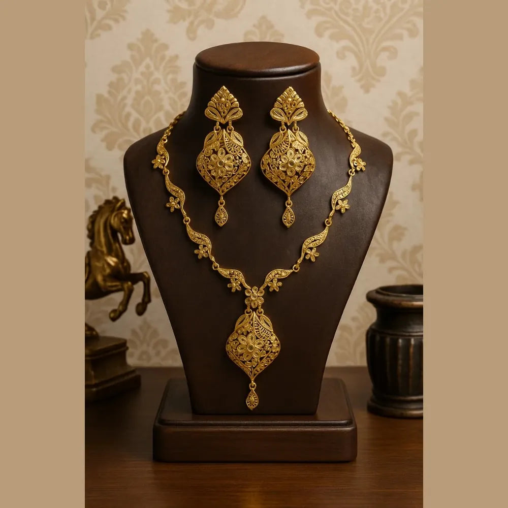 Handmade Gold Plated Floral Jewellery Set with Earrings
