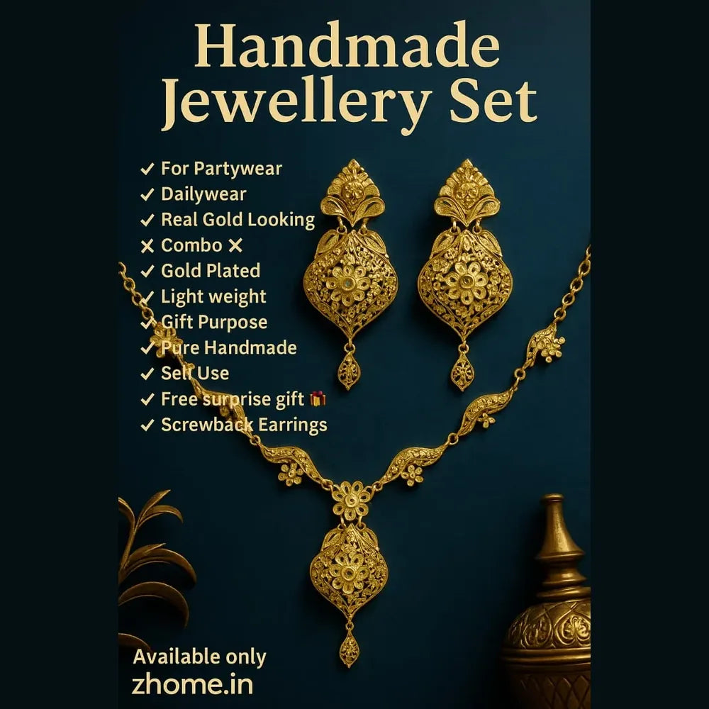 Handmade Gold Plated Floral Jewellery Set with Earrings