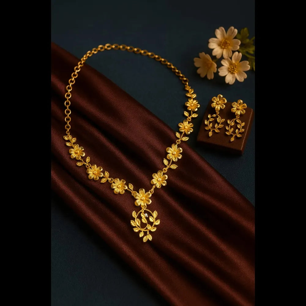 Handmade Floral Design Gold-Plated Necklace & Earrings Set – Real Gold Look