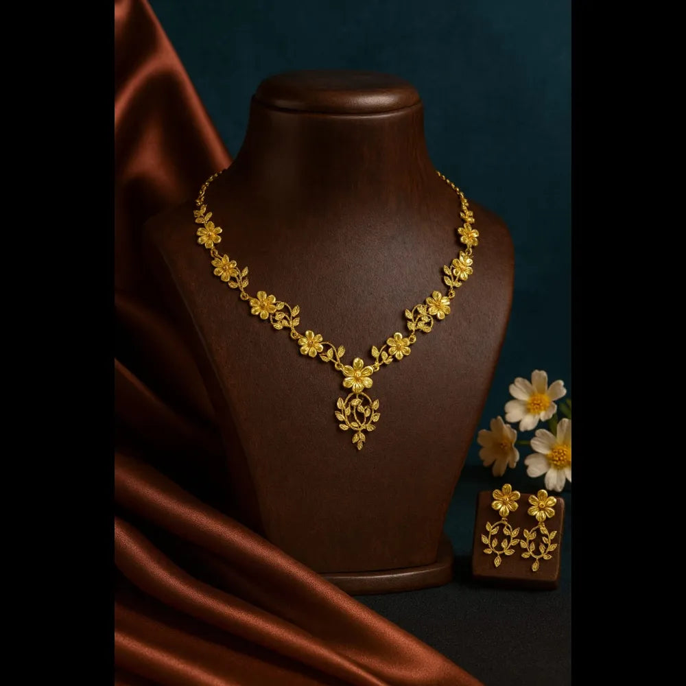 Handmade Floral Design Gold-Plated Necklace & Earrings Set – Real Gold Look