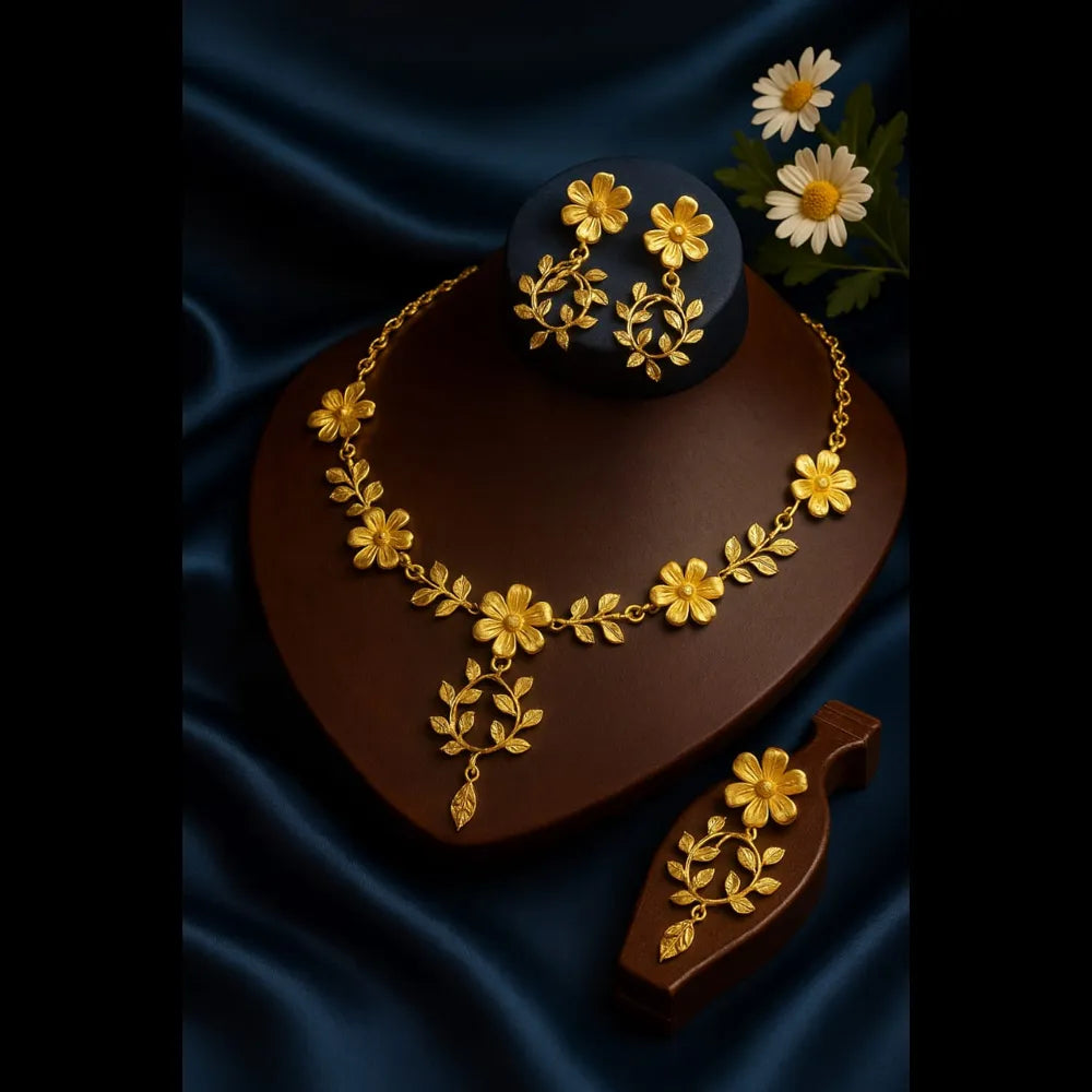 Handmade Floral Design Gold-Plated Necklace & Earrings Set – Real Gold Look
