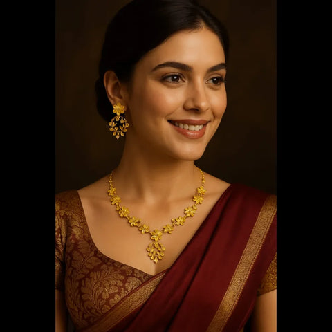 Handmade Floral Design Gold-Plated Necklace & Earrings Set – Real Gold Look