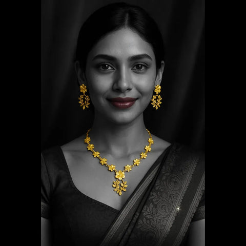 Handmade Floral Design Gold-Plated Necklace & Earrings Set – Real Gold Look