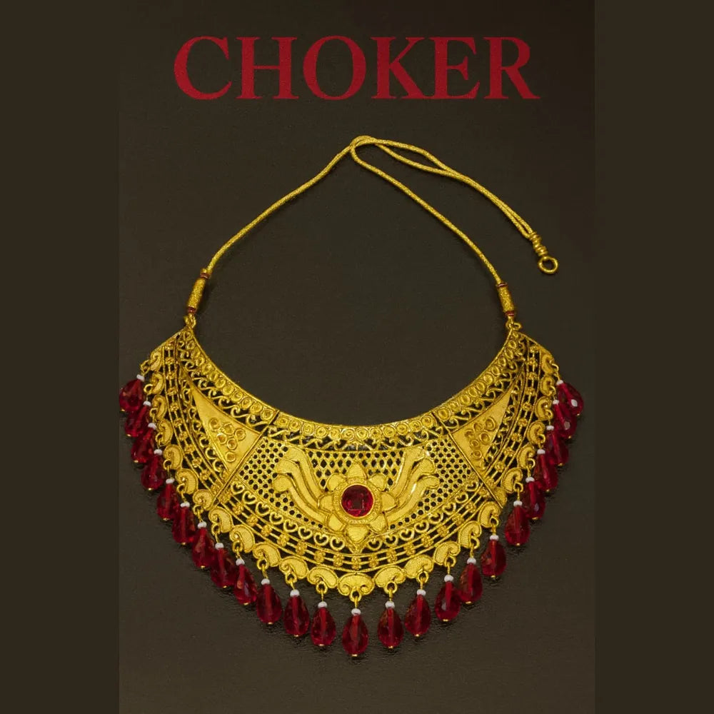 Product image of Maroon Crystal Bridal Gold Plated Jewellery Set – image 5