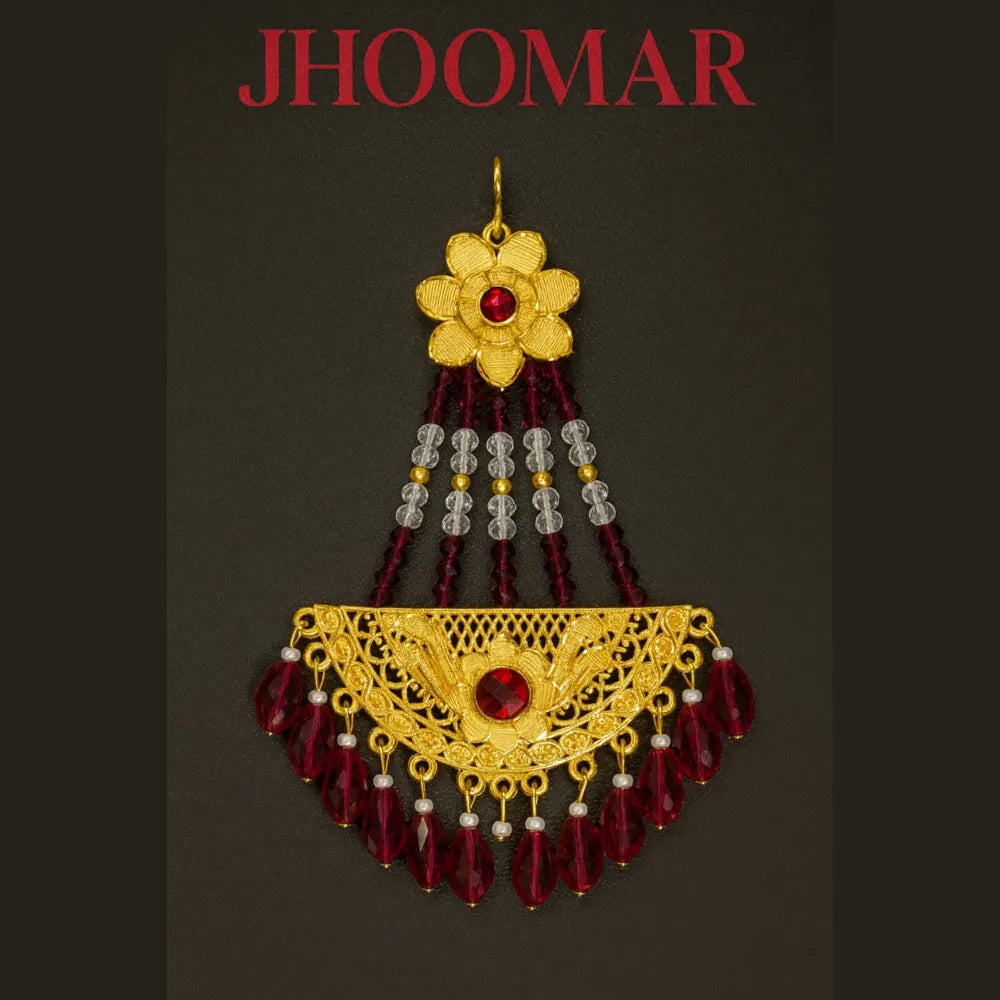 Product image of Maroon Crystal Bridal Gold Plated Jewellery Set – image 6