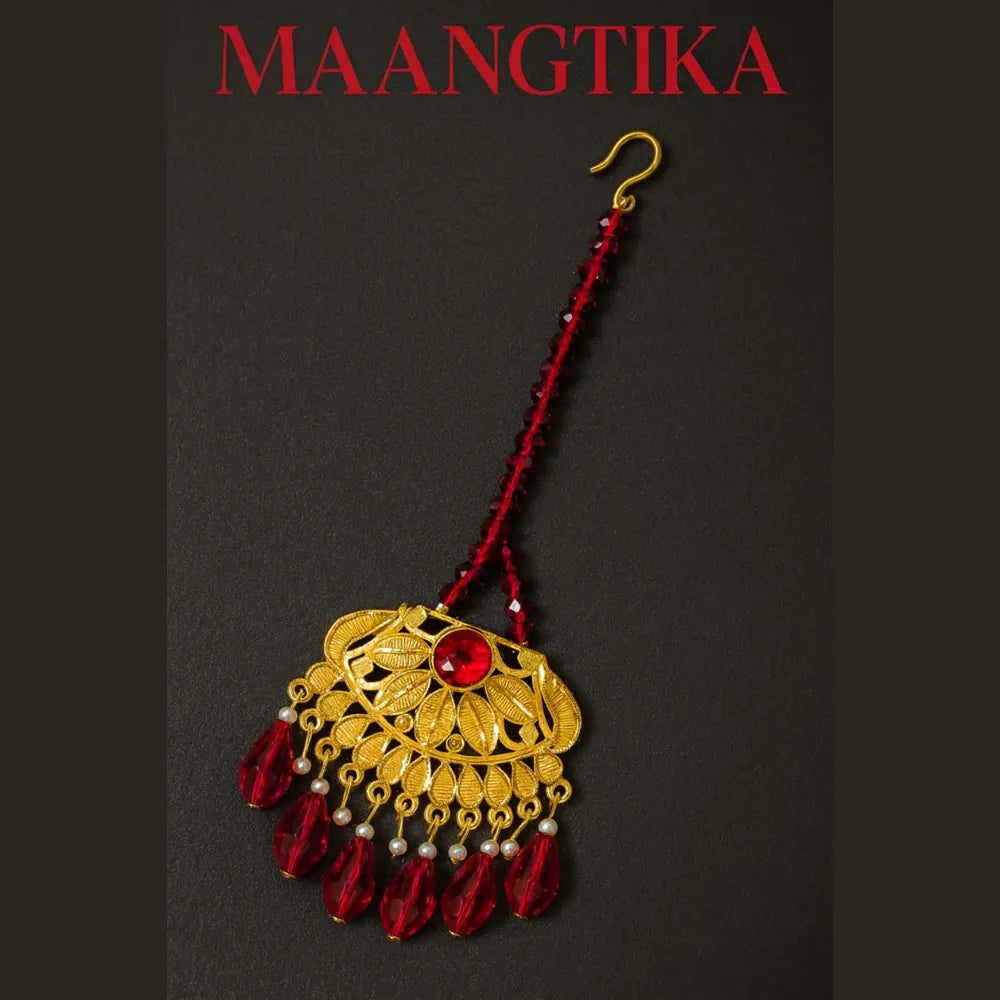 Product image of Maroon Crystal Bridal Gold Plated Jewellery Set – image 7