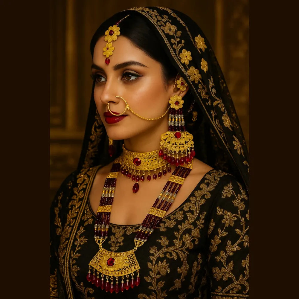 Product image of Maroon Crystal Bridal Gold Plated Jewellery Set – image 8