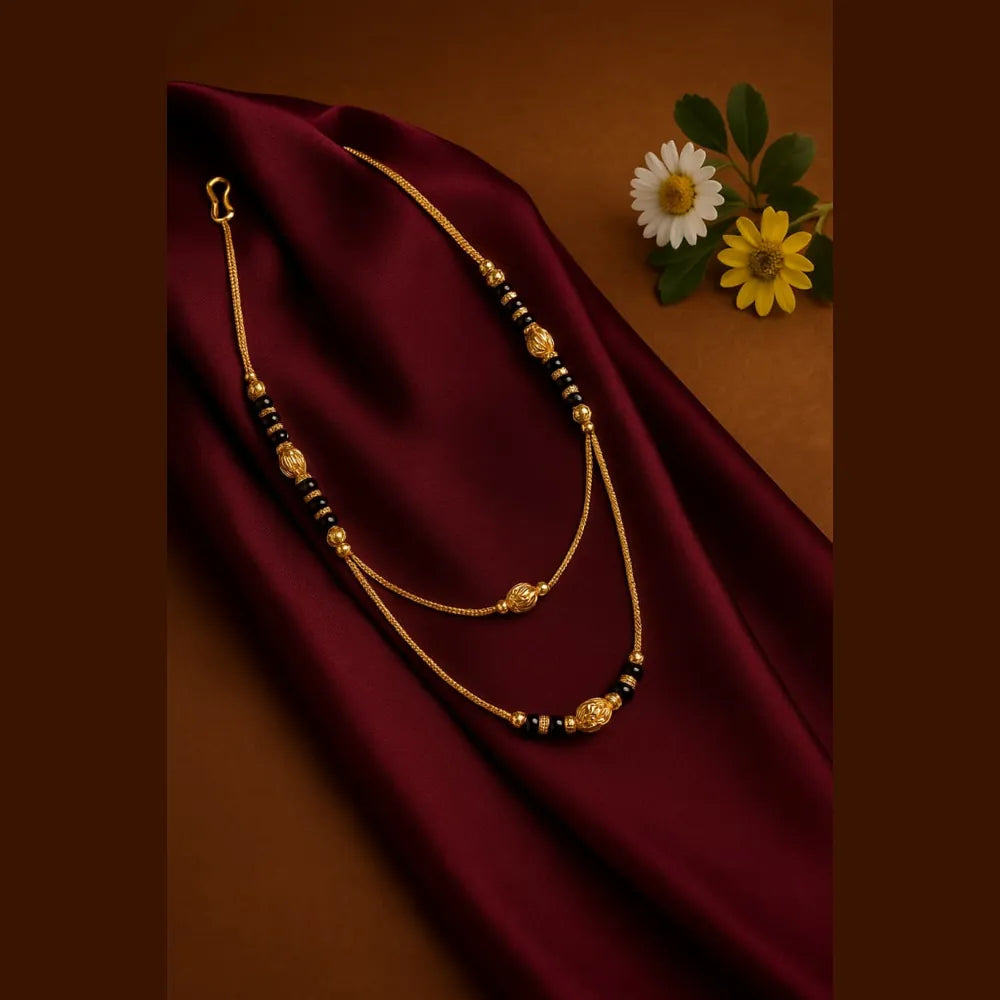 Elegant 18-Inch Double Layer Gold-Plated Black Bead Mangalsutra Necklace