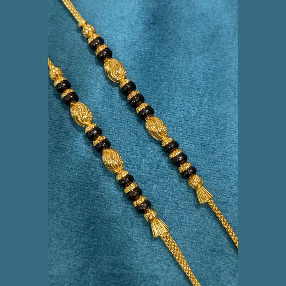 Elegant 18-Inch Double Layer Gold-Plated Black Bead Mangalsutra Necklace