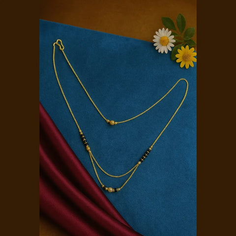 Elegant 18-Inch Double Layer Gold-Plated Black Bead Mangalsutra Necklace