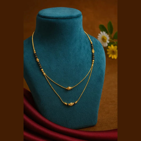 Elegant 18-Inch Double Layer Gold-Plated Black Bead Mangalsutra Necklace