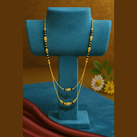 Elegant 18-Inch Double Layer Gold-Plated Black Bead Mangalsutra Necklace