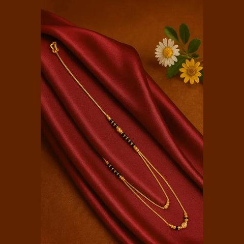 Elegant 18-Inch Double Layer Gold-Plated Black Bead Mangalsutra Necklace