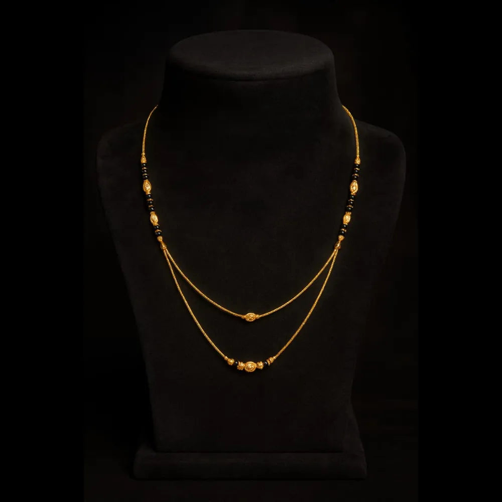 Elegant 18-Inch Double Layer Gold-Plated Black Bead Mangalsutra Necklace