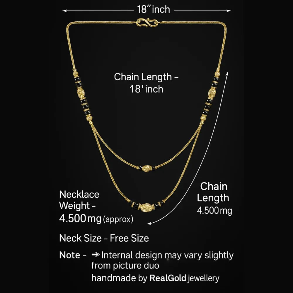 Elegant 18-Inch Double Layer Gold-Plated Black Bead Mangalsutra Necklace