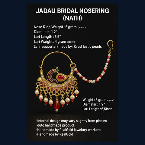 Bridal Jadau Nath – Gold Plated Nose Ring with Pearls & Stones