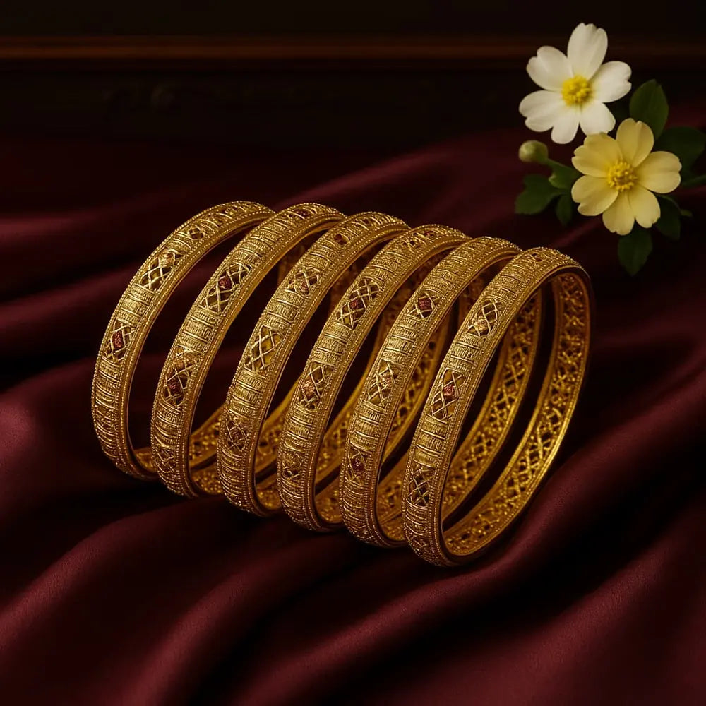 Product image of ✨ Exclusive Onegram Gold 6-Piece Kangan Set – Handcrafted Bridal Bangles ✨ – image 1
