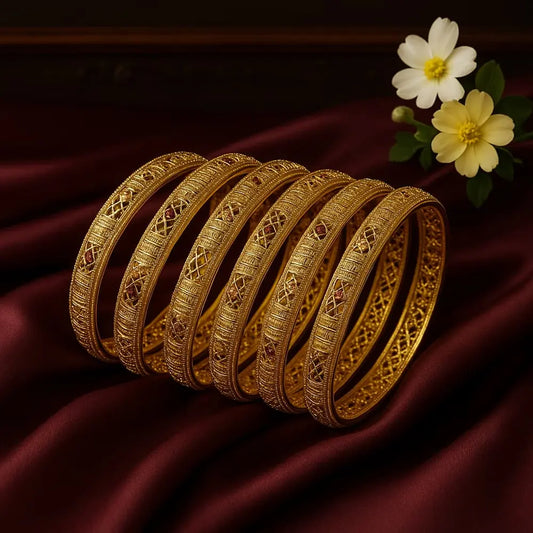 Product image of ✨ Exclusive Onegram Gold 6-Piece Kangan Set – Handcrafted Bridal Bangles ✨ – image 1