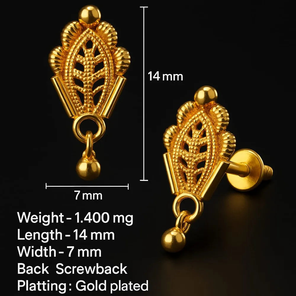 Gold-Plated Mini Ear Studs – Lightweight Screwback Traditional Design