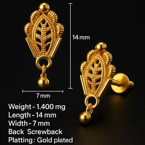Gold-Plated Mini Ear Studs – Lightweight Screwback Traditional Design
