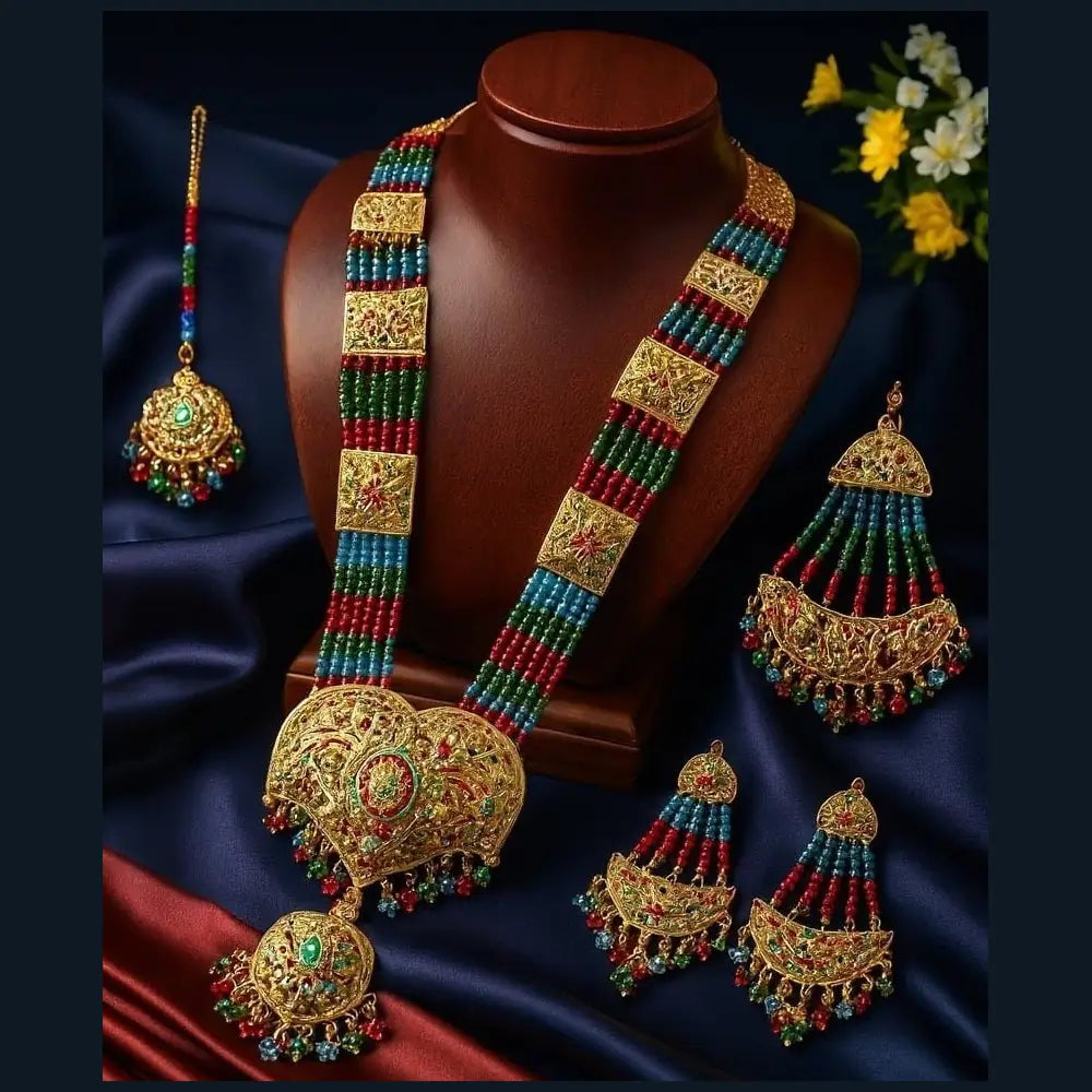 Product image of ✨ Exclusive Multicolour Crystal Bead Bridal Jewellery Set – Premium Gold Plated – image 1