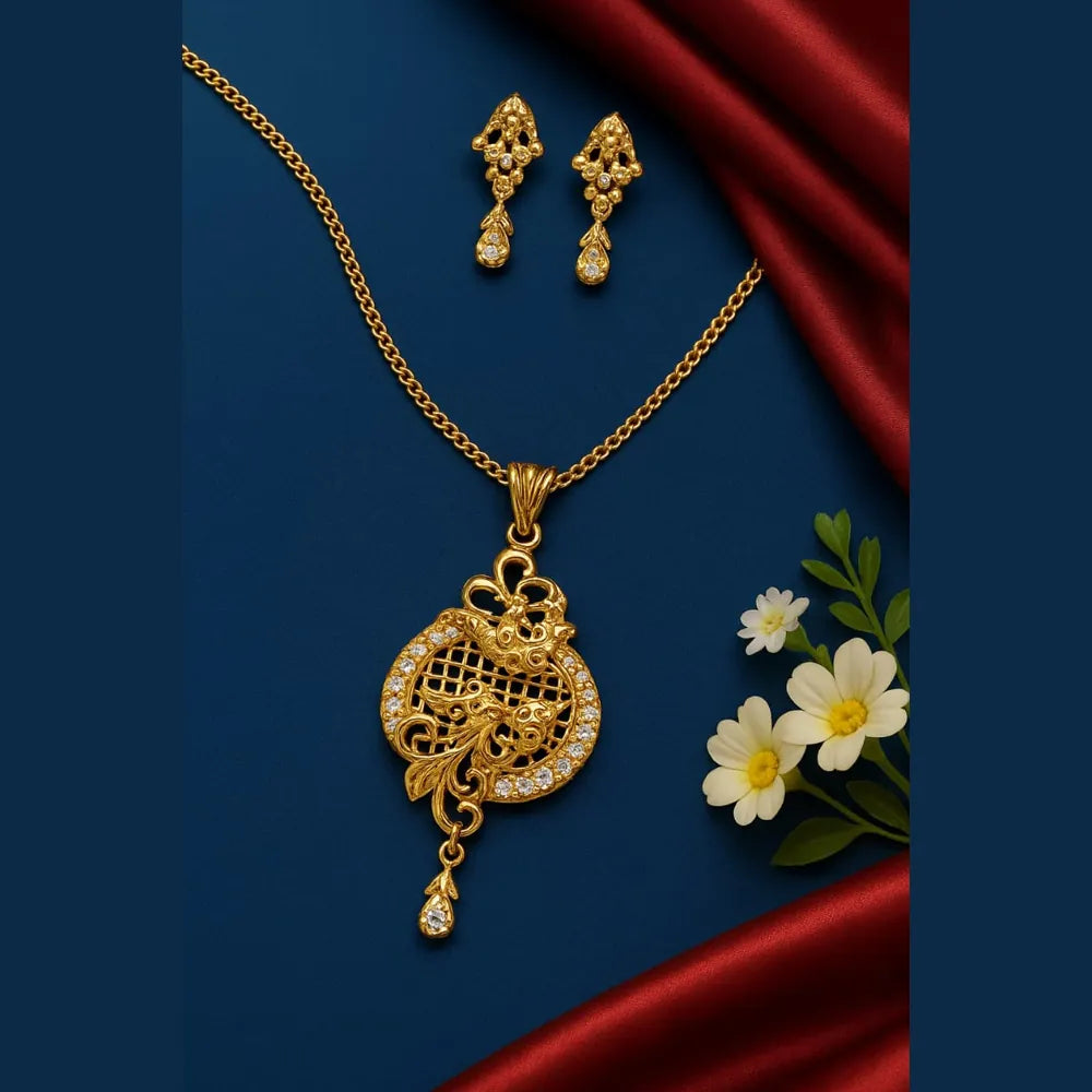 Product image of Beautiful Gold Plated Chain Pendant With Earrings Zhome – image 6