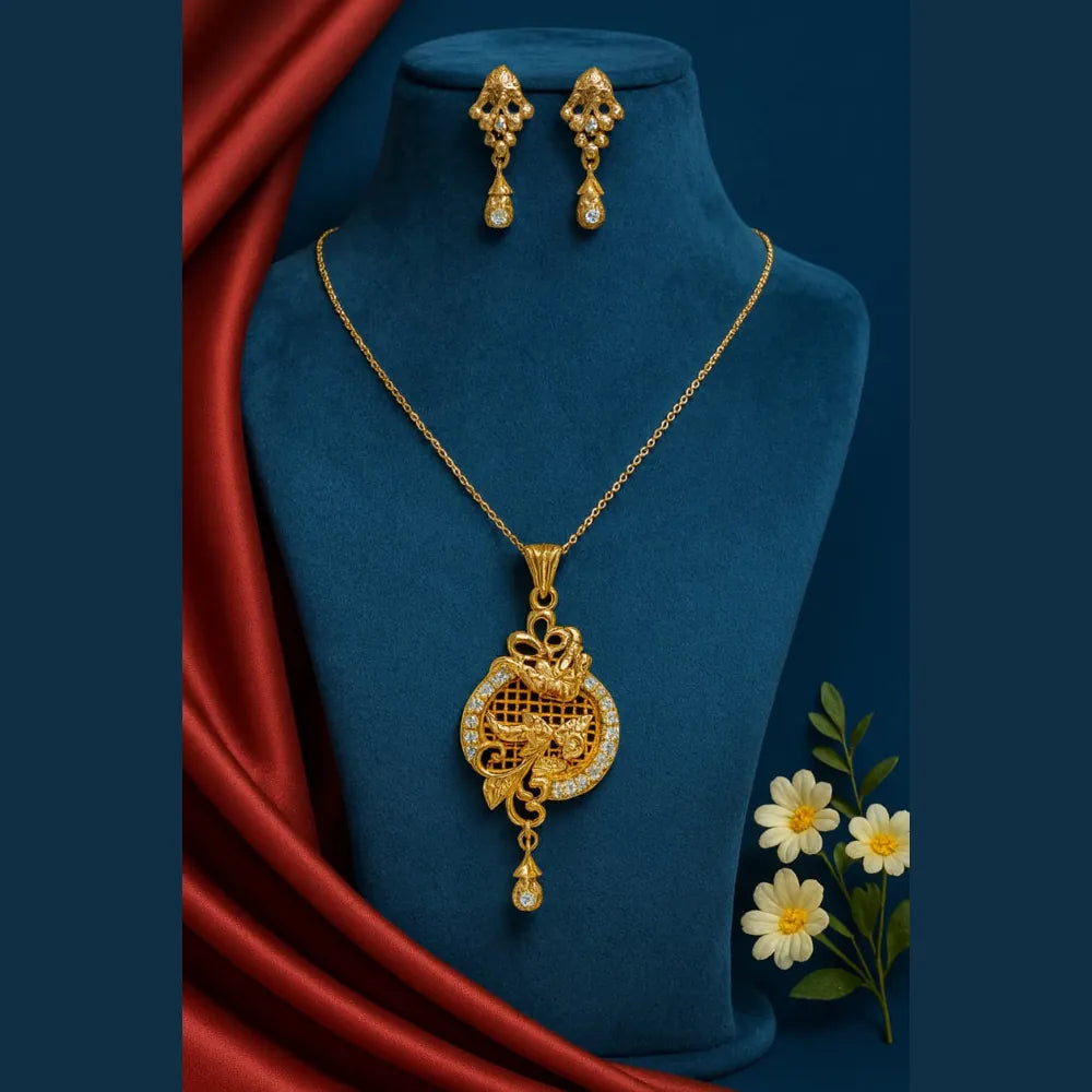 Product image of Beautiful Chain Pendant with Earrings – Gold Plated Combo | ZHome – image 1