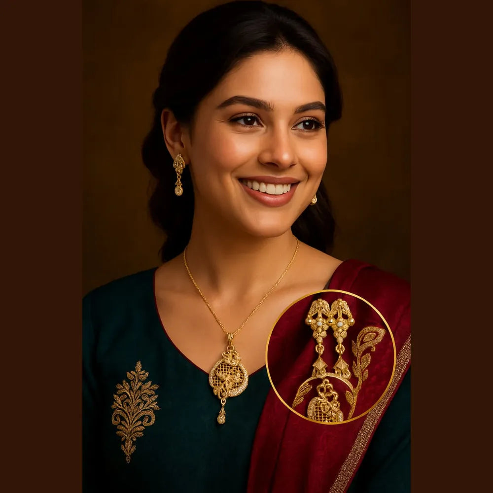 Product image of Beautiful Gold Plated Chain Pendant With Earrings Zhome – image 4