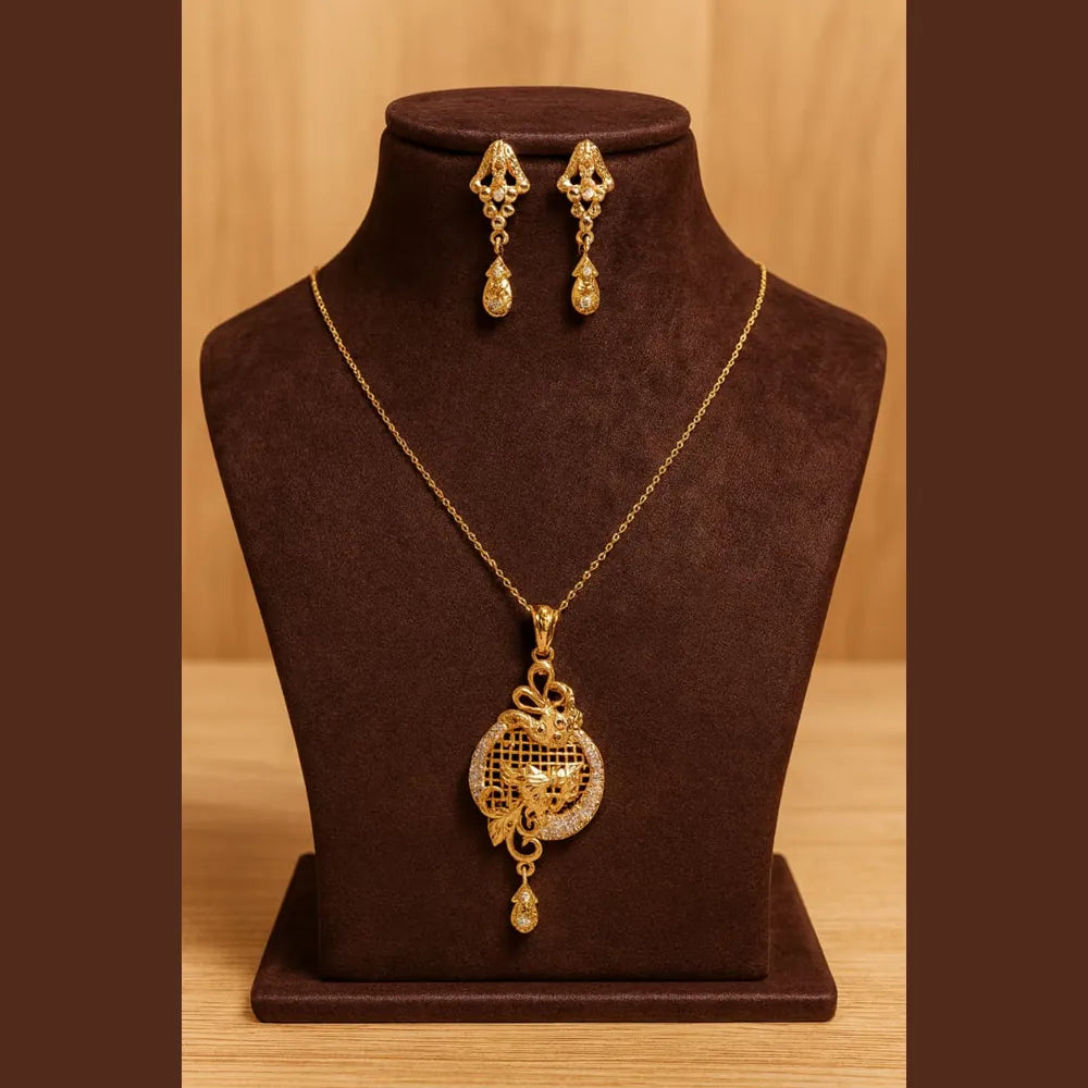 Product image of Beautiful Gold Plated Chain Pendant With Earrings Zhome – image 7