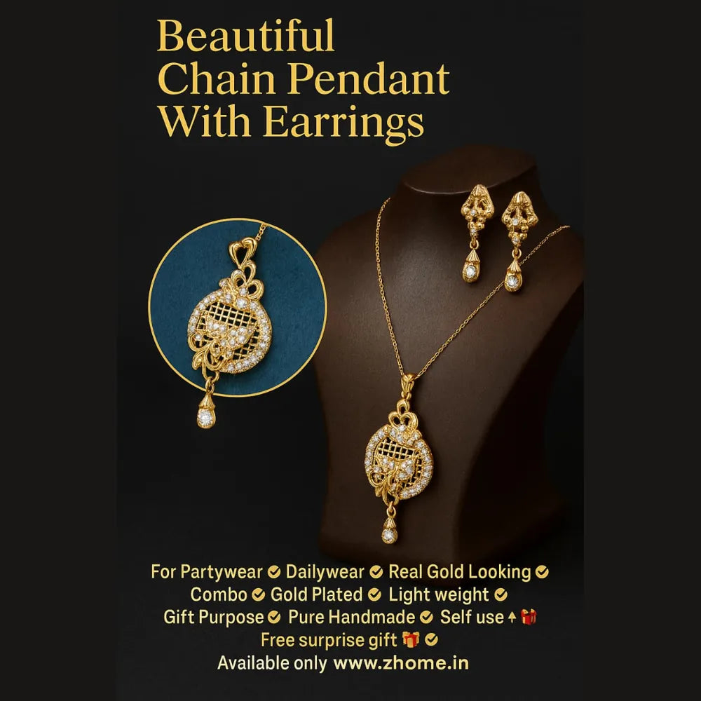 Product image of Beautiful Gold Plated Chain Pendant With Earrings Zhome – image 10