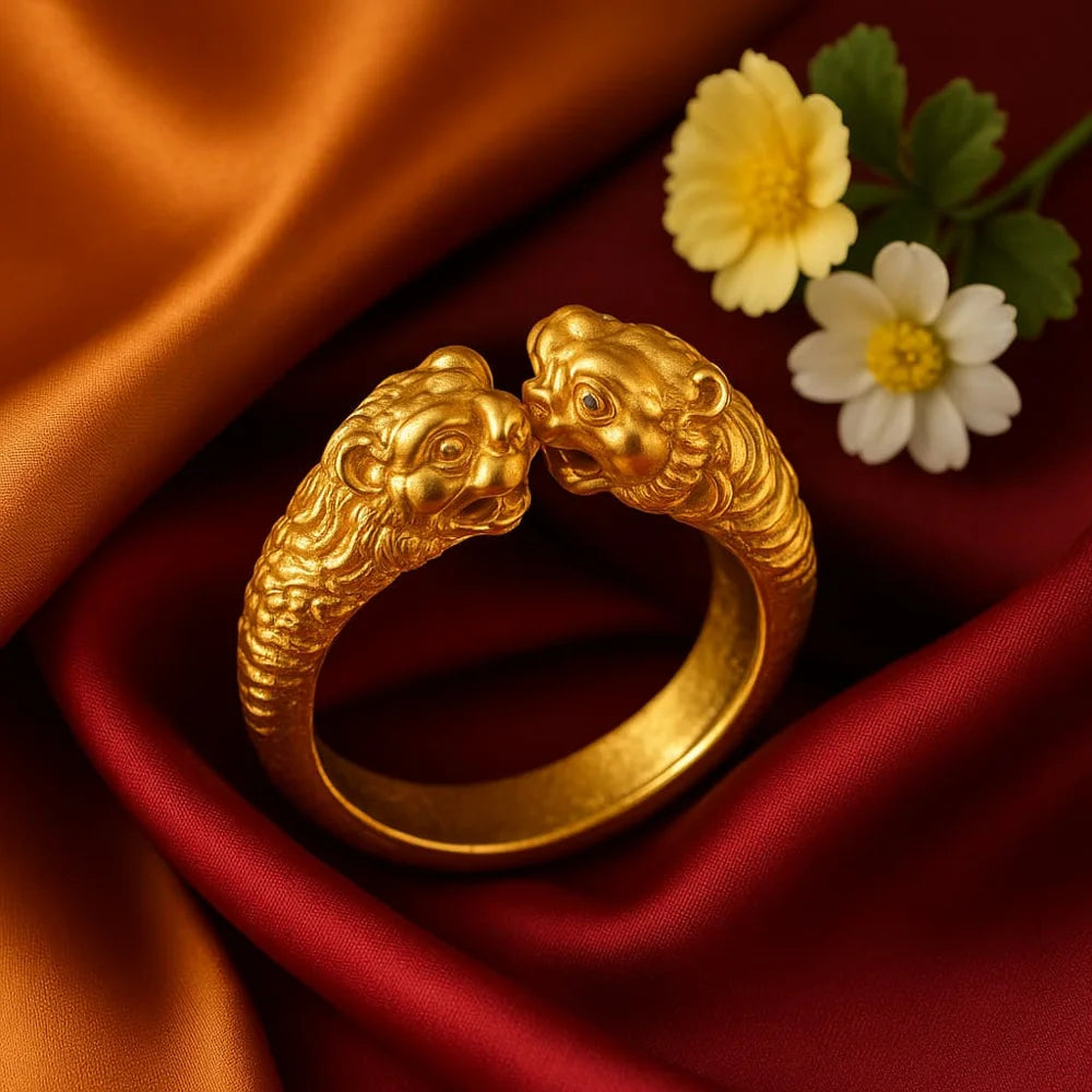 Product image of ZHome 1 Gram Gold Plated Unisex Lion Head Adjustable Ring – Handmade Designer Challa – image 1