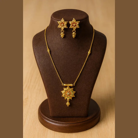 ZHome Exclusive One Gram Gold Floral Necklace Set with Earrings – Handmade Traditional Design