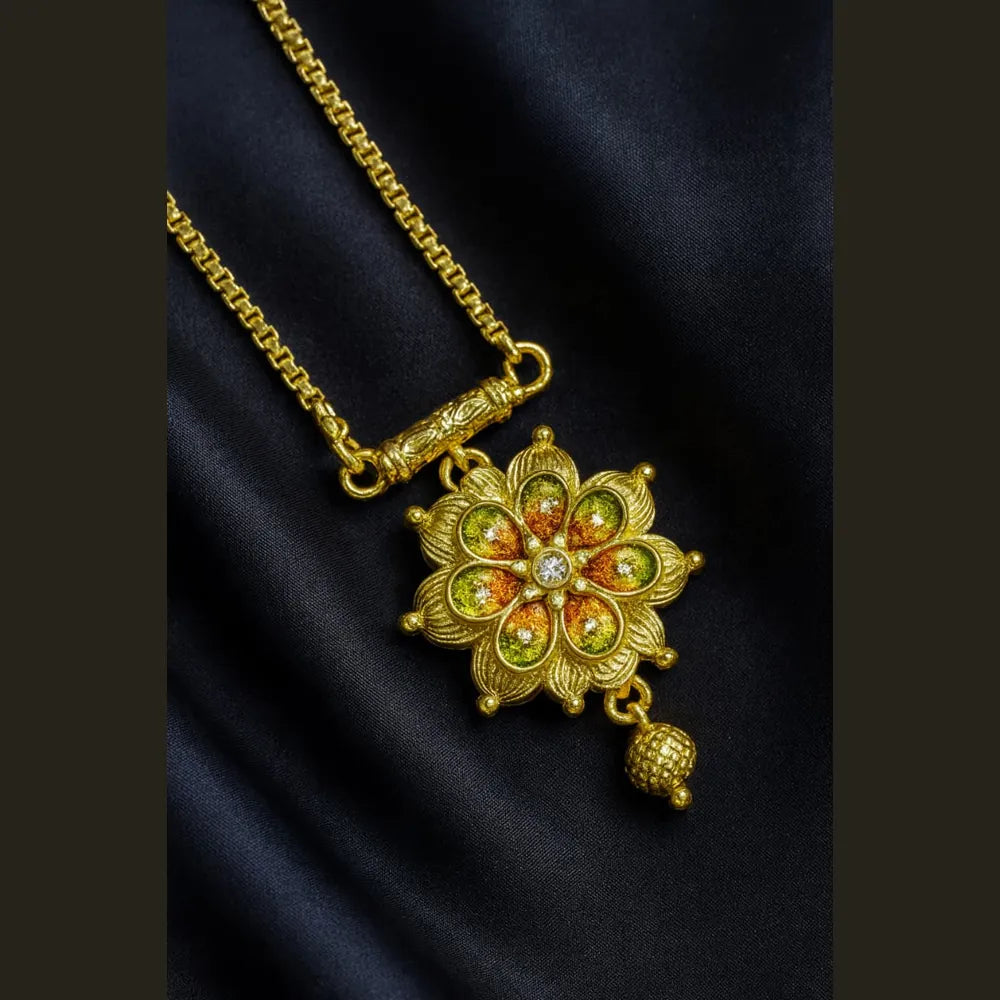 ZHome Exclusive One Gram Gold Floral Necklace Set with Earrings – Handmade Traditional Design