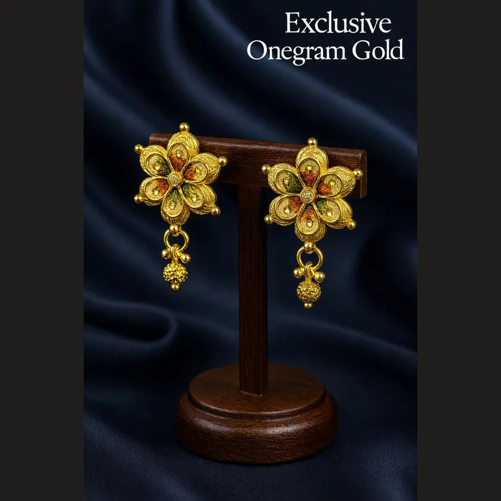 ZHome Exclusive One Gram Gold Floral Necklace Set with Earrings – Handmade Traditional Design