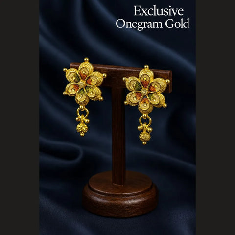 ZHome Exclusive One Gram Gold Floral Necklace Set with Earrings – Handmade Traditional Design