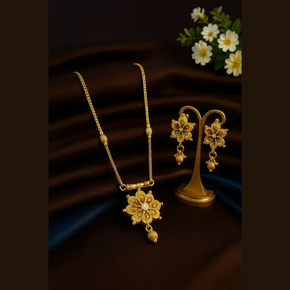 ZHome Exclusive One Gram Gold Floral Necklace Set with Earrings – Handmade Traditional Design