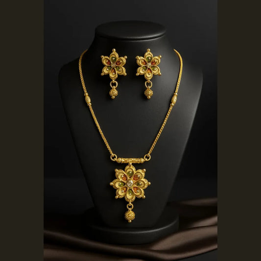Product image of ZHome Exclusive One Gram Gold Floral Necklace Set with Earrings – Handmade Traditional Design – image 1