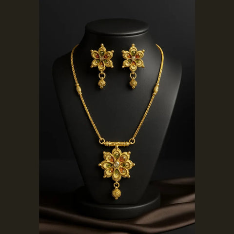 ZHome Exclusive One Gram Gold Floral Necklace Set with Earrings – Handmade Traditional Design
