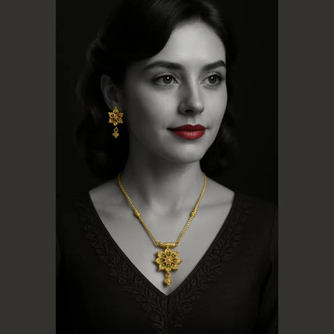 ZHome Exclusive One Gram Gold Floral Necklace Set with Earrings – Handmade Traditional Design