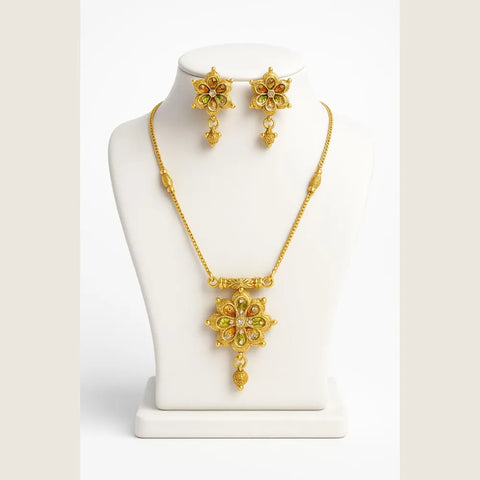 ZHome Exclusive One Gram Gold Floral Necklace Set with Earrings – Handmade Traditional Design