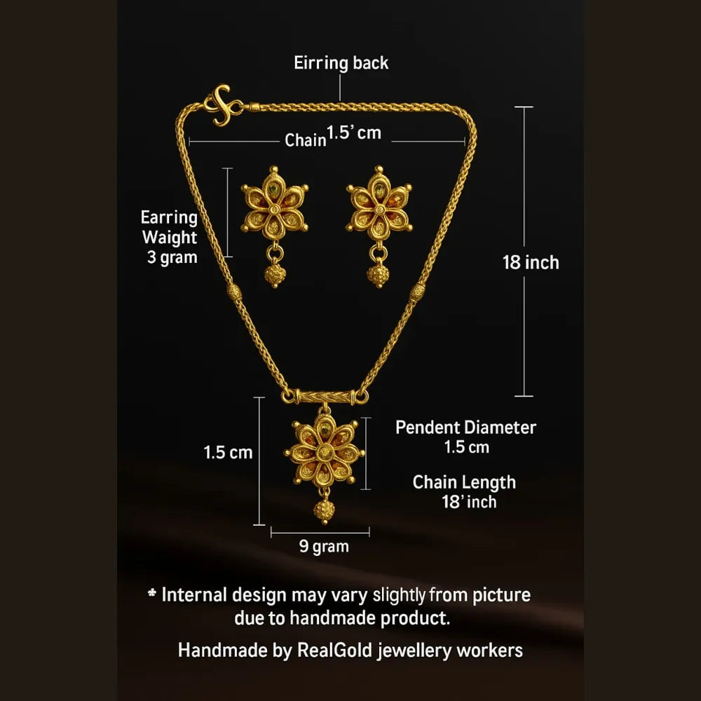 ZHome Exclusive One Gram Gold Floral Necklace Set with Earrings – Handmade Traditional Design