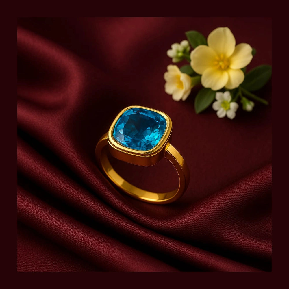 Blue Topaz Square Stone Ring — Gold Plated, Unisex (Sizes 8–18)
