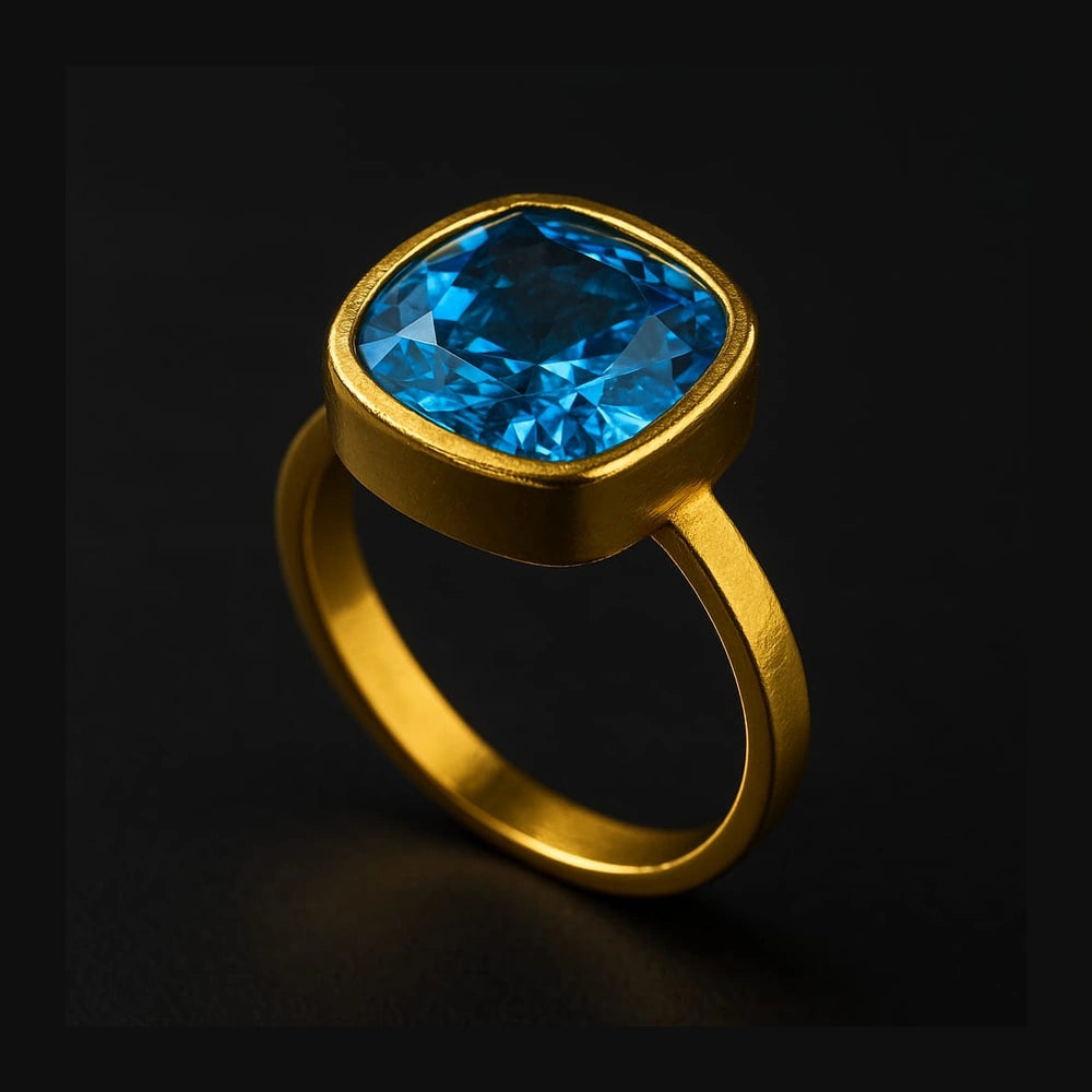 Blue Topaz Square Stone Ring — Gold Plated, Unisex (Sizes 8–18)