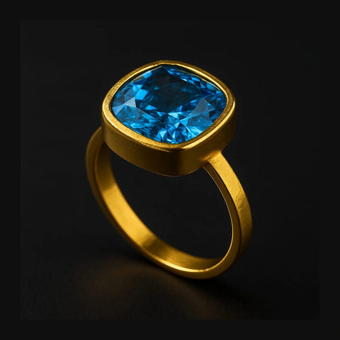 Blue Topaz Square Stone Ring — Gold Plated, Unisex (Sizes 8–18)