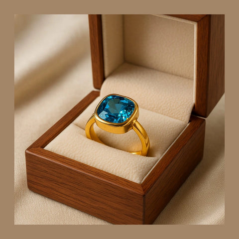 Blue Topaz Square Stone Ring — Gold Plated, Unisex (Sizes 8–18)