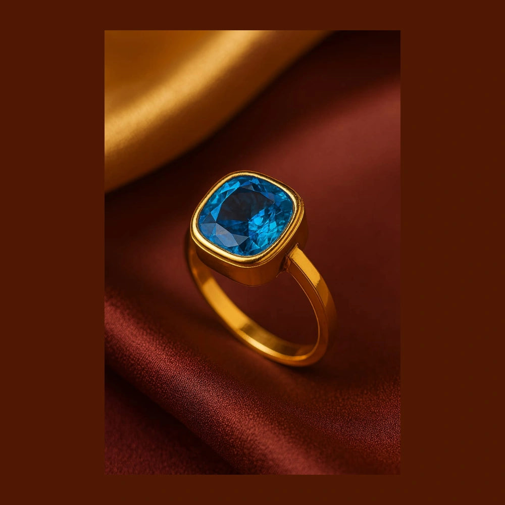 Blue Topaz Square Stone Ring — Gold Plated, Unisex (Sizes 8–18)