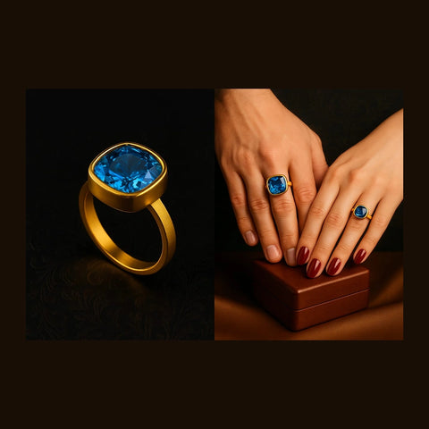 Blue Topaz Square Stone Ring — Gold Plated, Unisex (Sizes 8–18)