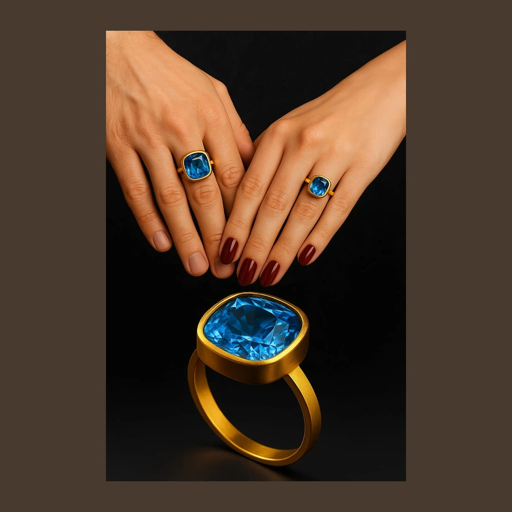 Blue Topaz Square Stone Ring — Gold Plated, Unisex (Sizes 8–18)