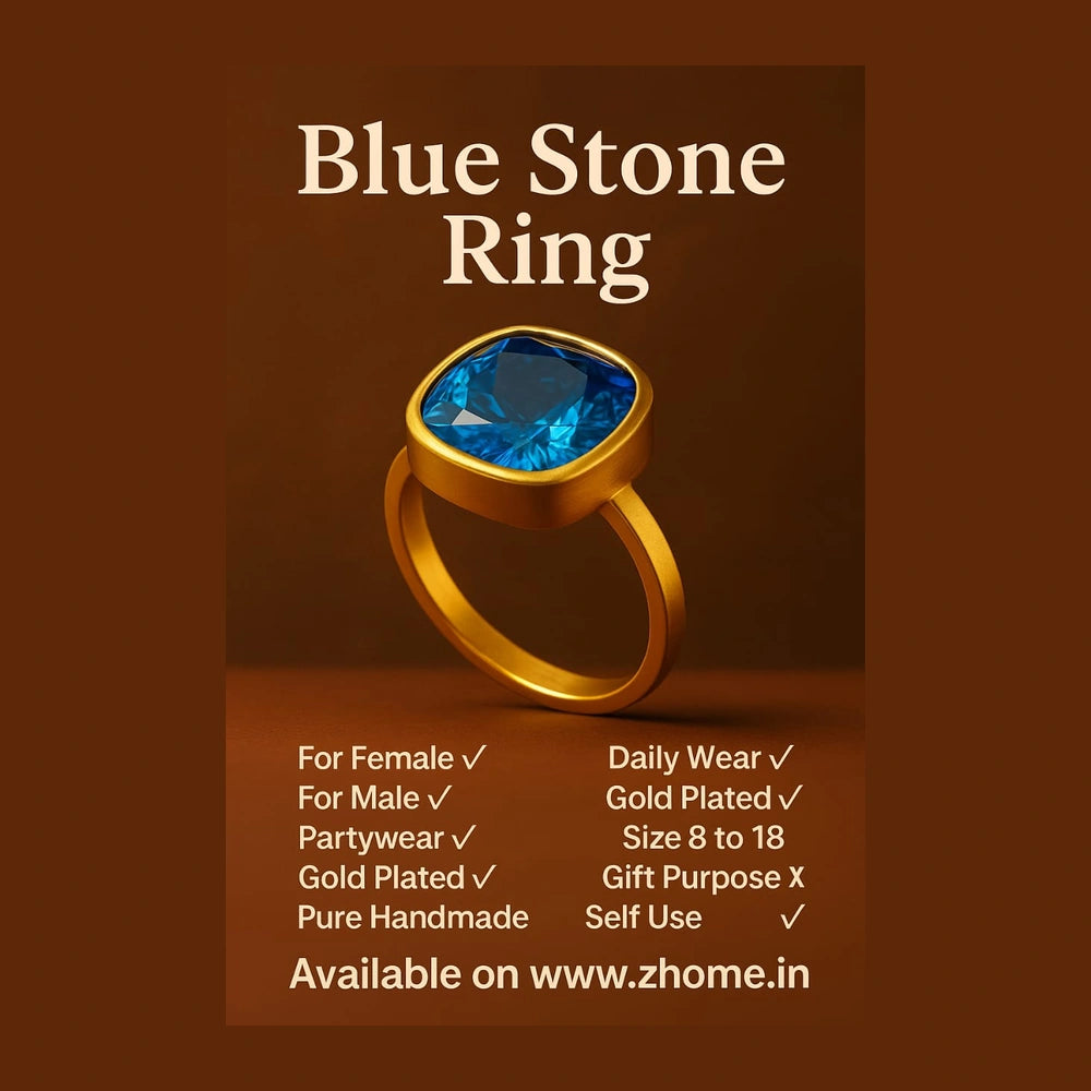 Blue Topaz Square Stone Ring — Gold Plated, Unisex (Sizes 8–18)